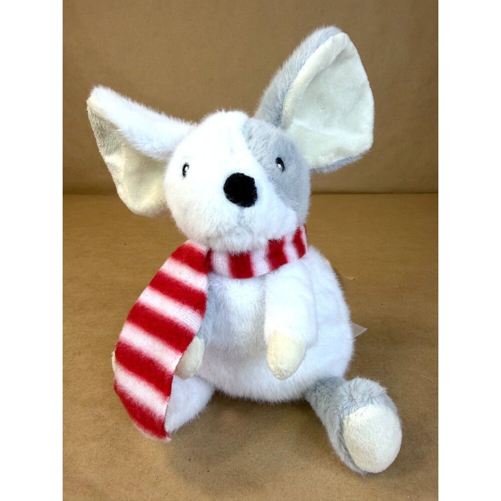Gigglescape 7" White & Gray Mouse With Striped Scarf Stuffed Animal Plush